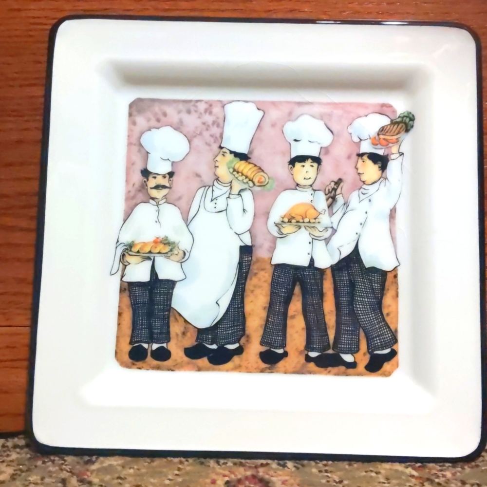 Brunelli Designed Chef-Themed Square Plate Pink Background